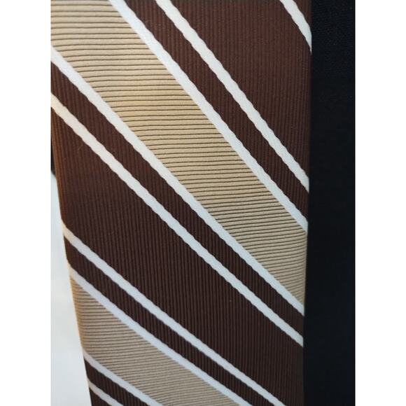 Vintage Sears The Men's Store Necktie Brown Tan Cream 56" Long Polyester - Picture 2 of 4